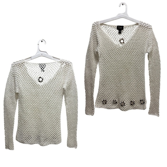 Pur White V-Neck Sweater with Textured Knit - Picture 1 of 8